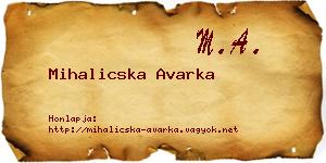 Mihalicska Avarka névjegykártya